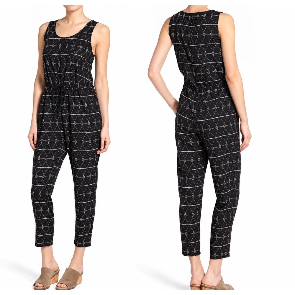 Madewell Black Geometric Diamond Print Sleeveless Jumpsuit Size S